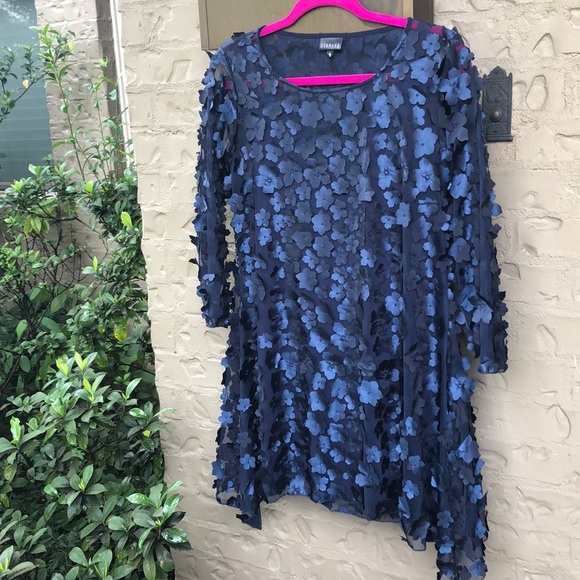 NWOT Navy Sheer Textured Flower Shift Dress, Small - Picture 4 of 15